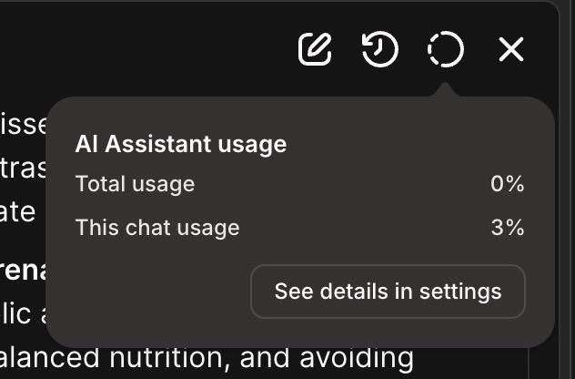AI usage popup showing total and current chat usage